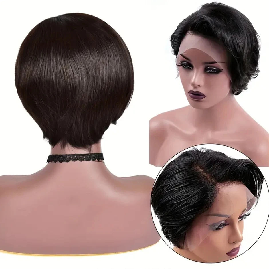 Pixie Cut Wig Transparent Lace Human Hair Wigs Straight Short Bob Wig T Part Lace Wig Prepluck Brazilia Human Hair For Women