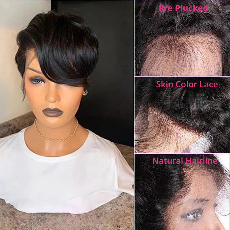 Wiggogo Pixie Cut Wig Human Hair Short Bob Wigs Side Part Straight Lace Front Wigs Glueless Hd Transparent Lace Frontal Wig