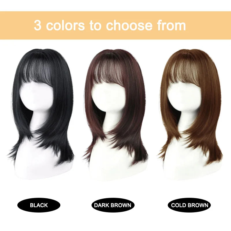 DIFEI short wigs with air bangs hair bob curly tail wigs synthetic hair natural black color hair wigs for women party