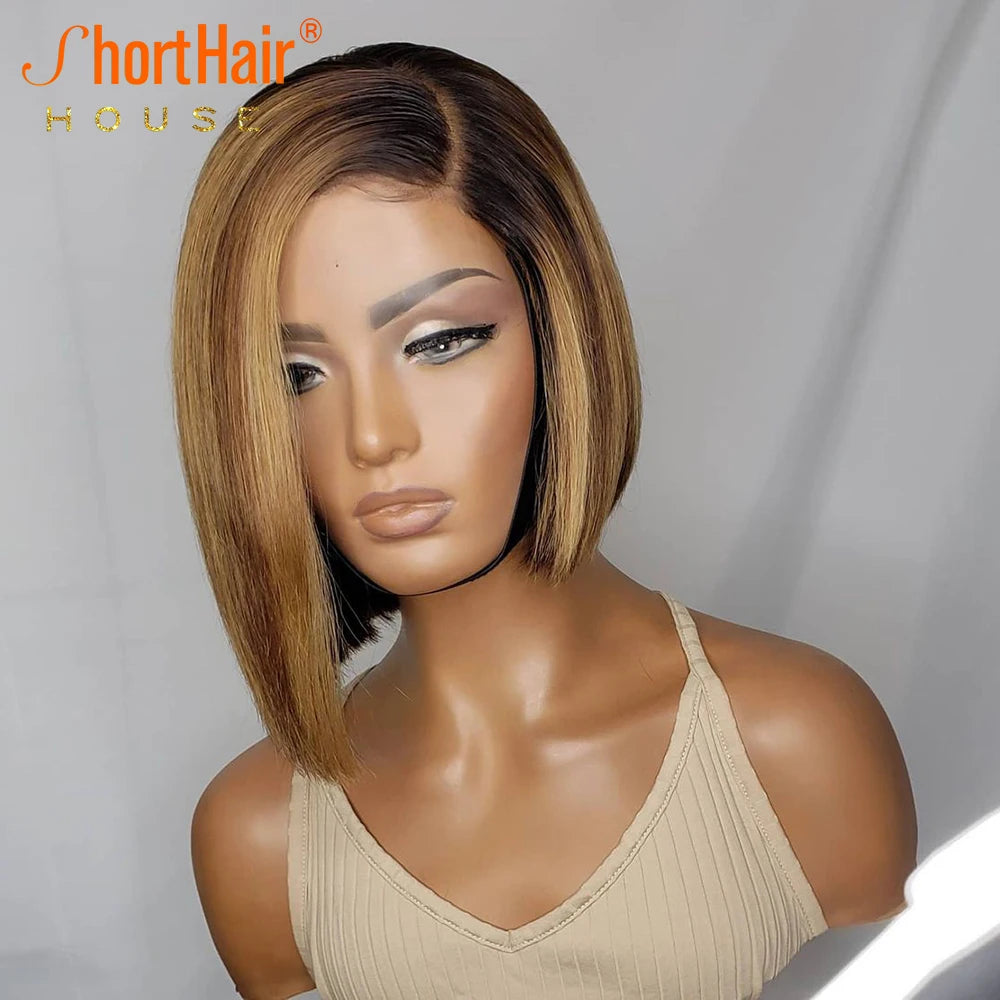 Short Straight Colored Bob 13X4 Lace Front Human Hair Wigs 4X4 Lace Closure Pre Plucked With Baby Hair For Women Human Hair