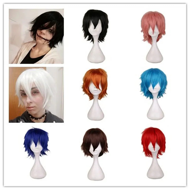 Male Wig Black White Purple blonde Red Short Hair Cosplay Anime Costume Halloween Wigs Synthetic Hair With Bangs For Men