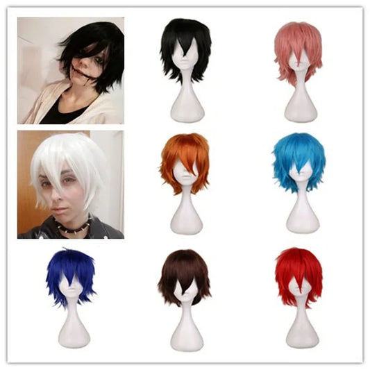 Male Wig Black White Purple blonde Red Short Hair Cosplay Anime Costume Halloween Wigs Synthetic Hair With Bangs For Men