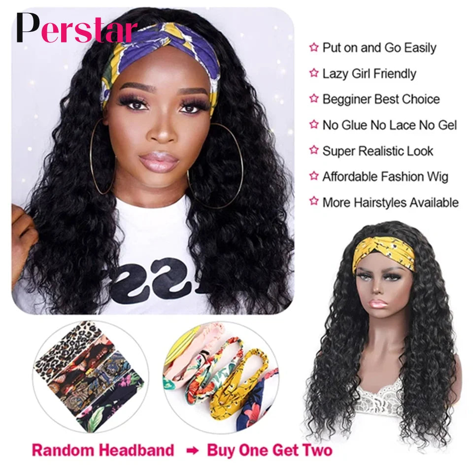 Perstar Ombre Headband Wigs Human Hair Water Curly Headband Human Hair Wigs for Women Brazilian Highlight Wigs Honey Blonde Wig