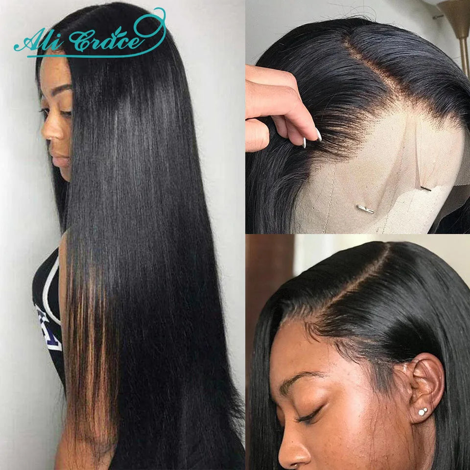 Ali Grace Straight Lace Closure Wigs 4X4 Closure Wig Human Hair Wigs Natural Hairline Peruvian 13X4 Lace Front Human Hair Wigs