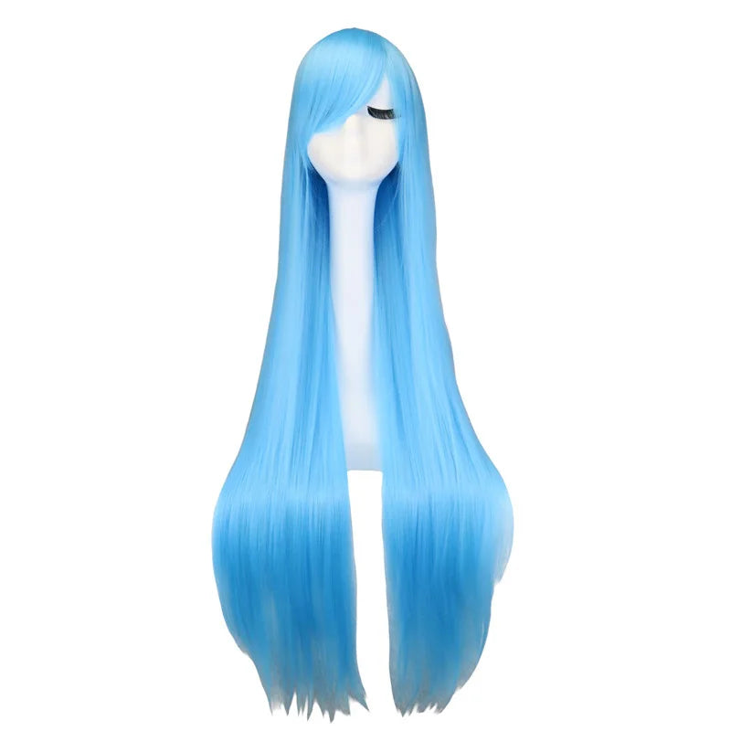 Long Straight Cosplay Wig Black Purple Black Red Pink Blue Dark Brown 100 Cm Synthetic Hair Wigs