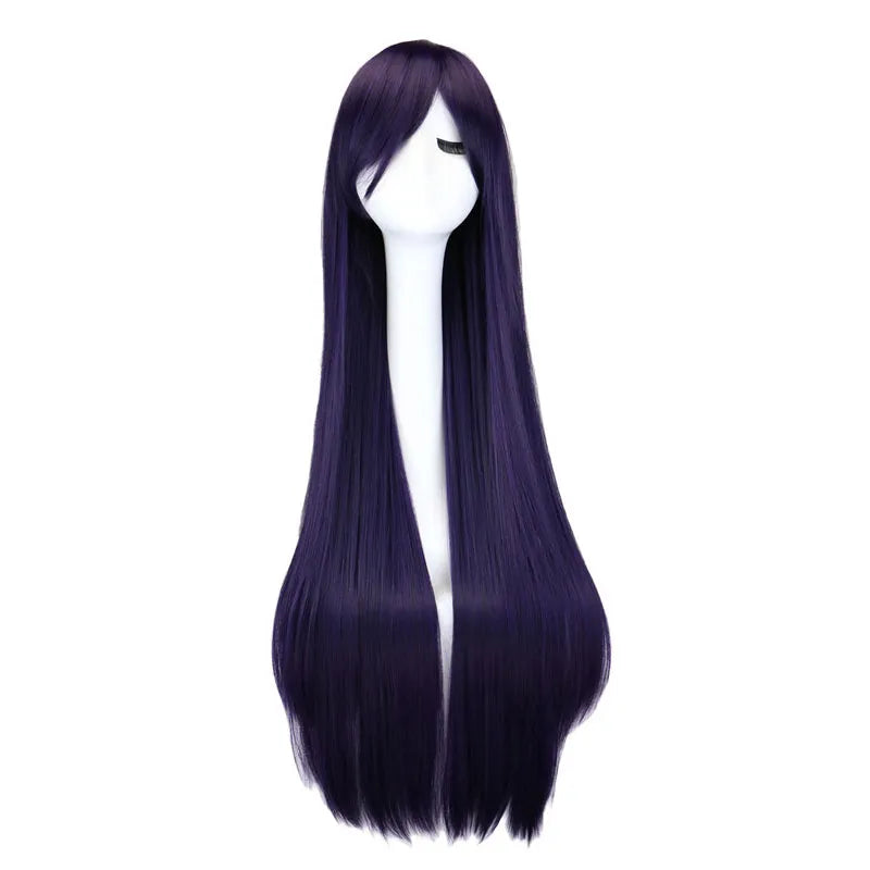 Long Straight Cosplay Wig Black Purple Black Red Pink Blue Dark Brown 100 Cm Synthetic Hair Wigs