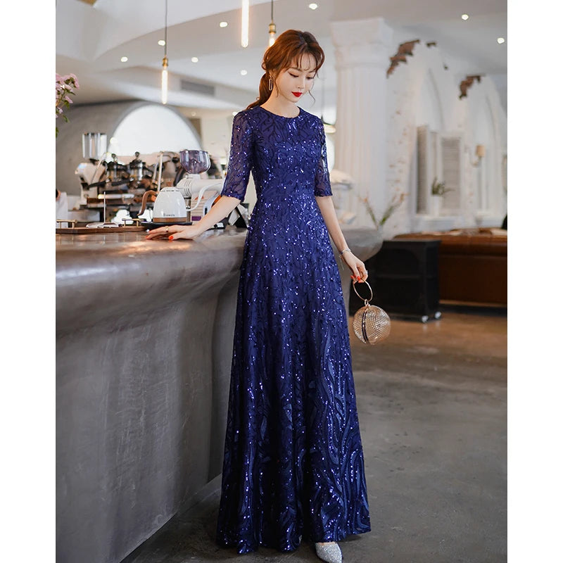 FDHAOLU Custom A Line Sequin Golden Evening Dress Long Prom Party Dresses Evening Gown Formal Dress Women Elegant Robe De Soiree