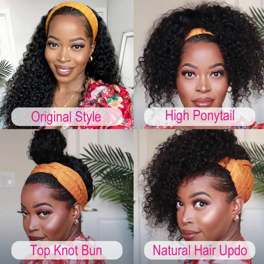 Headband Wig Human Hair Kinky Curly MYLOCKME Glueless Full Machine Made Brazilian Remy Human Hair Wigs For Women 180% Density