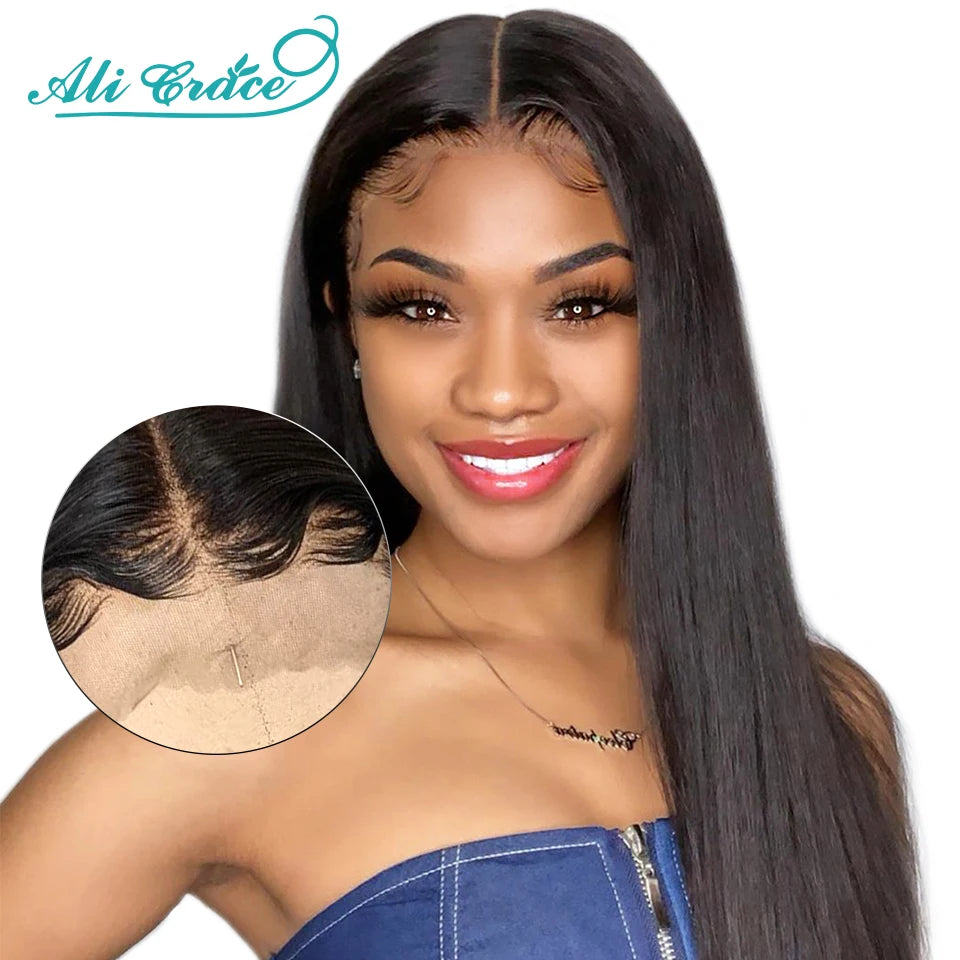 Ali Grace Straight Lace Closure Wigs 4X4 Closure Wig Human Hair Wigs Natural Hairline Peruvian 13X4 Lace Front Human Hair Wigs