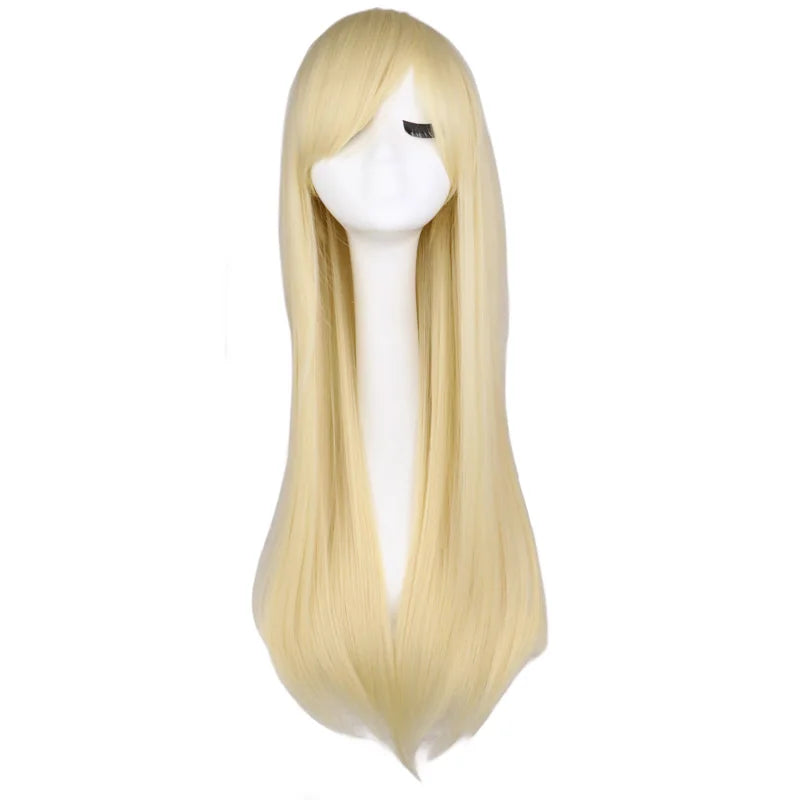 Long Straight Cosplay Wig Black Purple Pink Blue Sliver Gray Blonde White Orange Brown Synthetic Hair Wigs