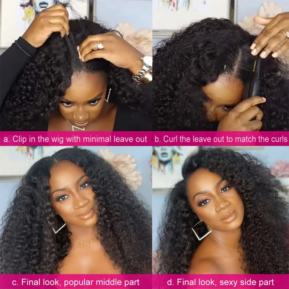 Modern Show Kinky Curly U Part Wigs For Women Peruvian Remy Human Hair Kinky Curly V Part Wig 180% Densities 24 Inch Long Wig