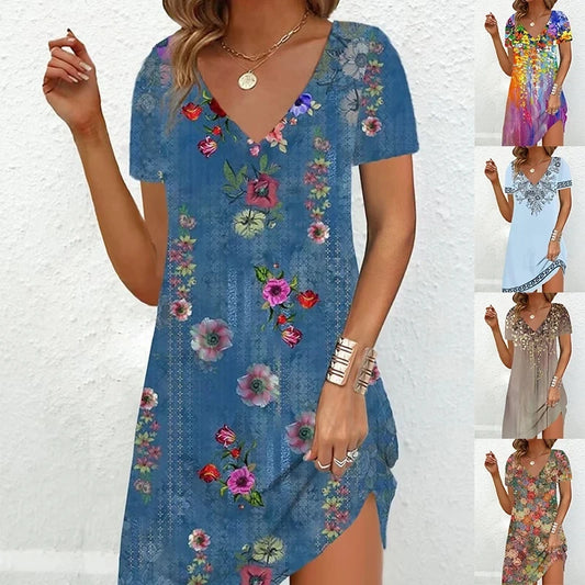 Dress Casual Loose V-Neck Ladies Summer