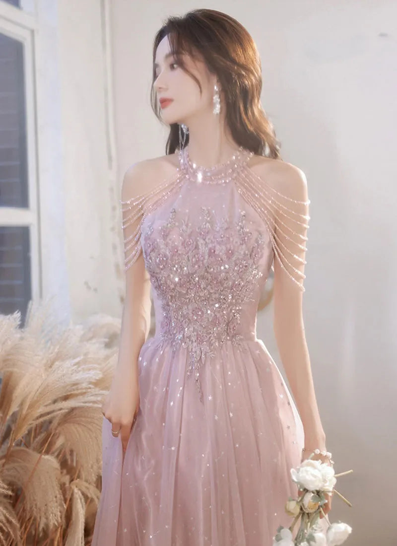 Luxury High Quality Pink Evening Dress 2024  For Prom Summer Autumn Temperament Socialite Senior Party Dress For Women