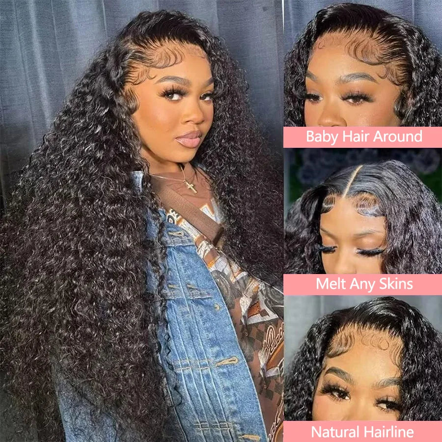 Water Wave Lace Frontal Human Hair Wig 13x4 Transparent Lace Wigs BOB Wigs Curly 100% Human Hair Wigs For Women Pre-Plucked