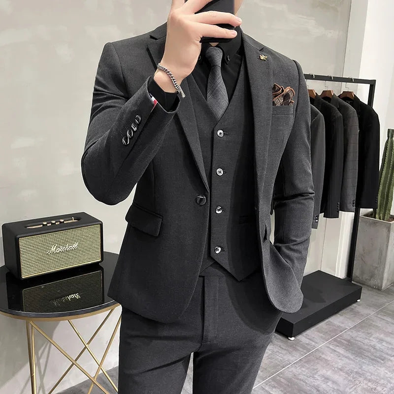 Mens Casual Business Suit 3Pieces Set Groom Wedding Dress