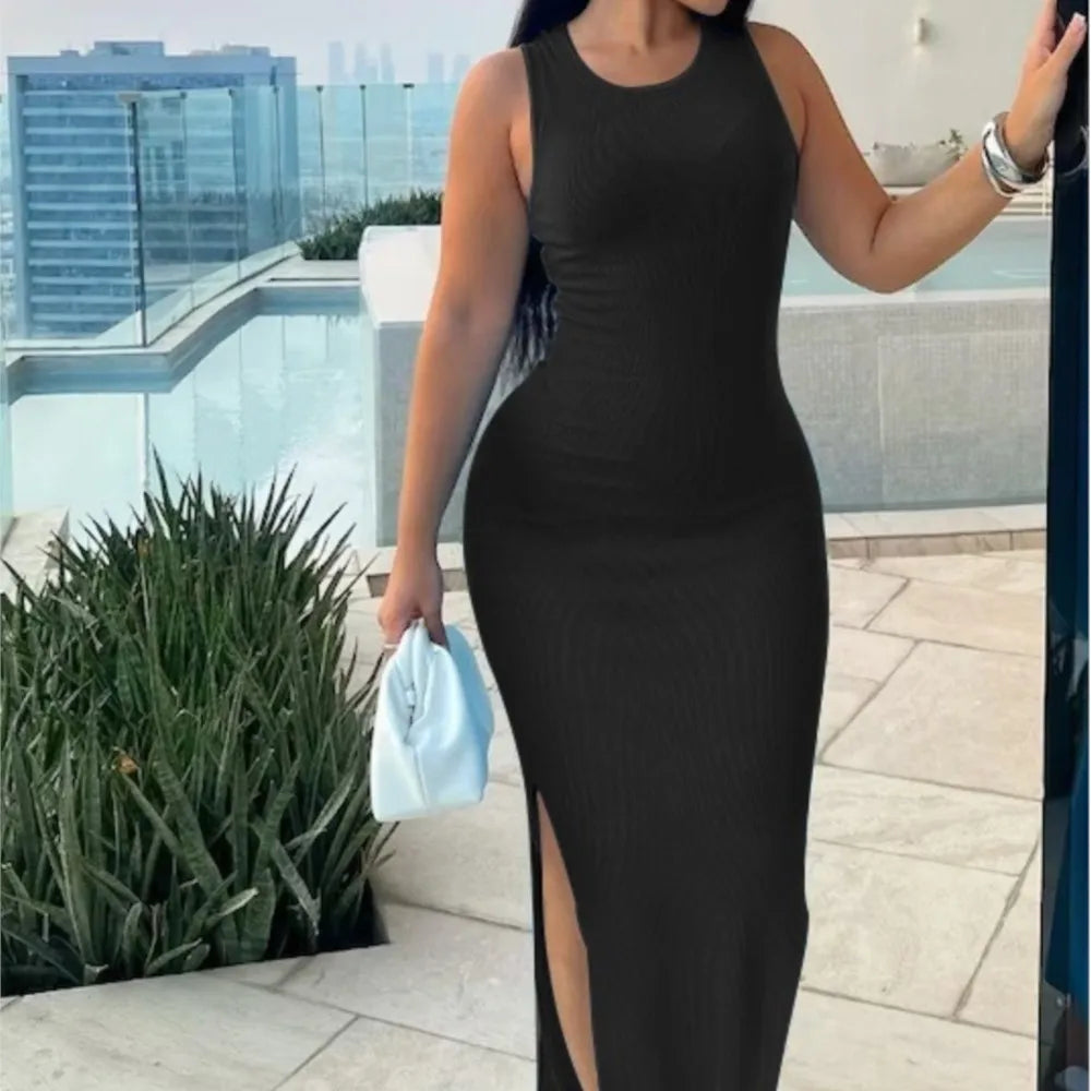 The New Summer Commuter Pit Strip Sleeveless Women's Long Dresses Fashion High Waist Slim Sexy Split Hips Female Club Dress