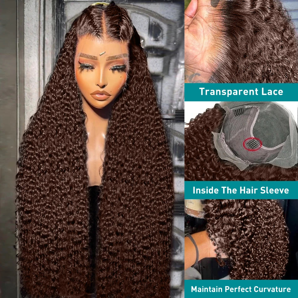 Rosabeauty Chocolate Brown Curly Wigs 13X6 HD Human Hair Lace Frontal Wig 30 32 Inch 13x4 Deep Wave Colored Glueless For Women