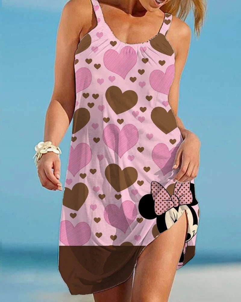 Disney Minnie Mickey Summer Women Beach Dress Sexy Swimsuit Female Beach Cover-Ups Wrap Towel Open Back Sling Mini Beach Dresses