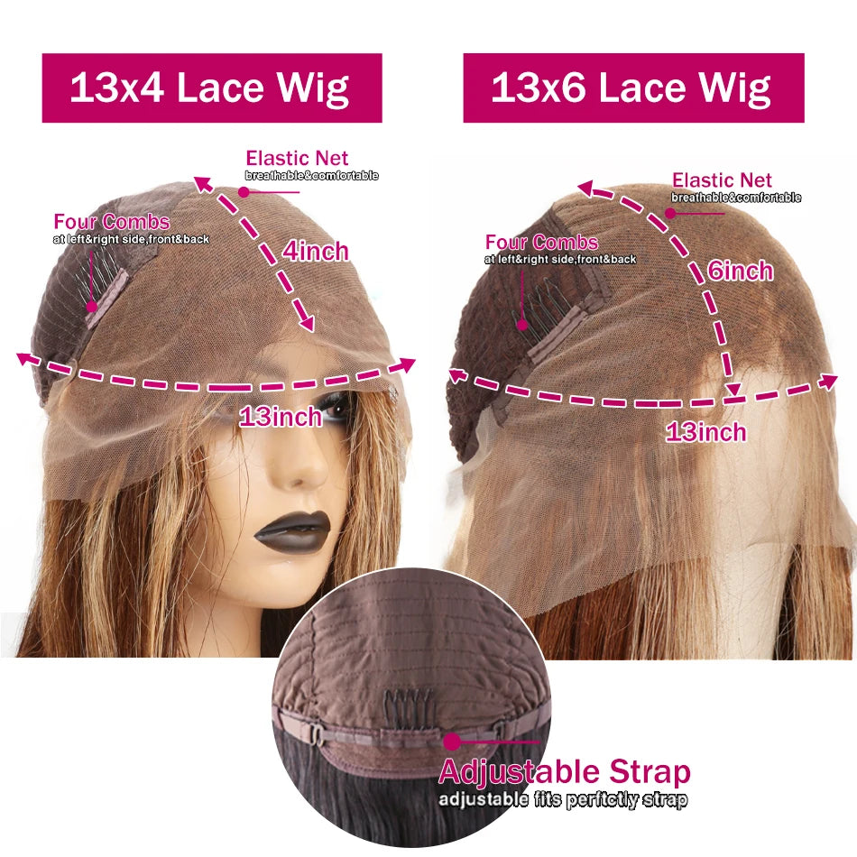 250 Density 13x4 HD Lace Frontal Wig 4/27 Highlights Blonde Colored Human Hair Wigs Brazilian Straight Lace Front Human Hair Wig