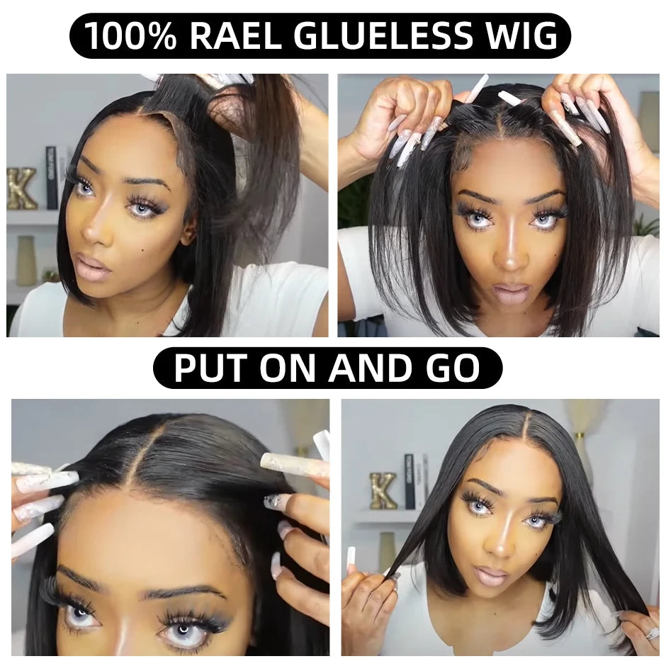 Wear And Go Bob Wigs For Women Human Hair 180% Straight Glueless Wig Ready To Go Human Hair Wigs Pre Cut Lace Air Wig Sale