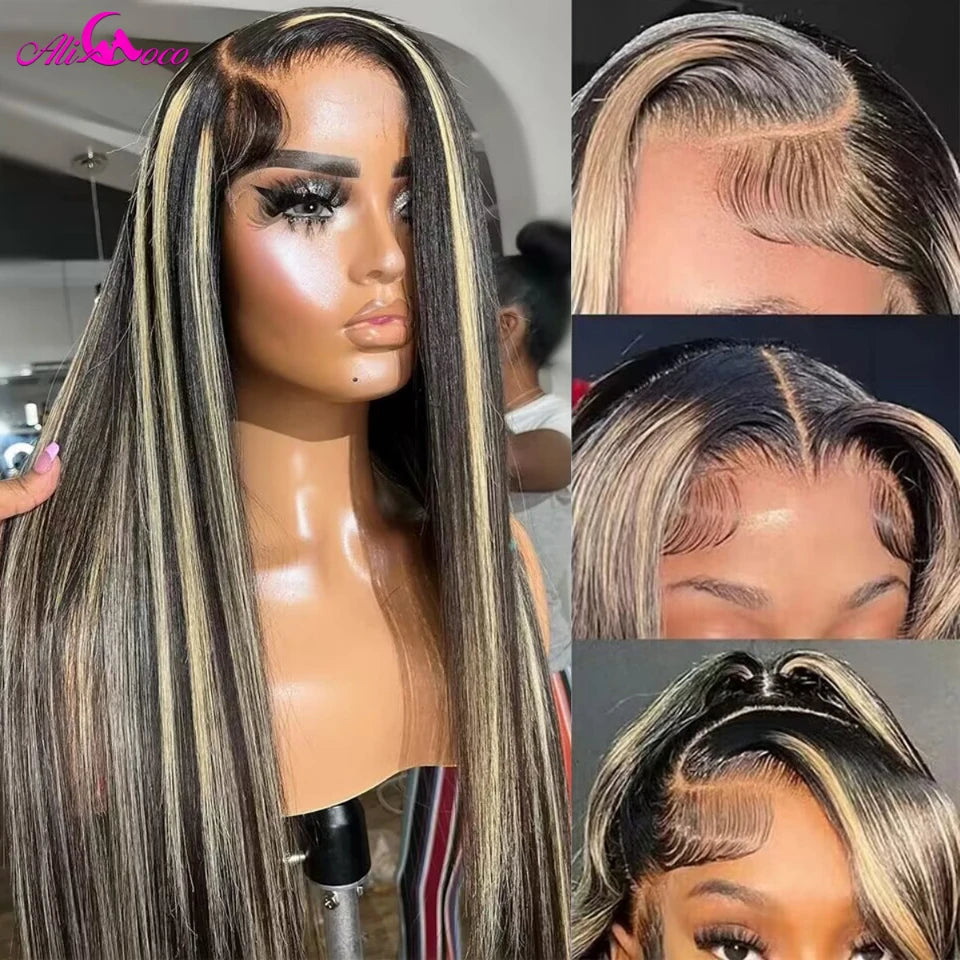 1B/27 Highlight 13X4 13x6 Lace Frontal Human Hair Wigs 180% Highlight Blonde  Bone Straight Lace Front Wig Glueless PrePlucked