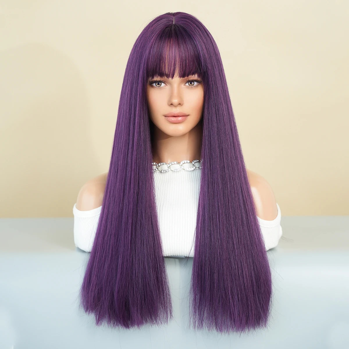 NAMM Long Straight Purple Wig For Woman Daily Party Cosplay Lolita wig Natural Synthetic Wig with bangs Heat Resistant Fiber