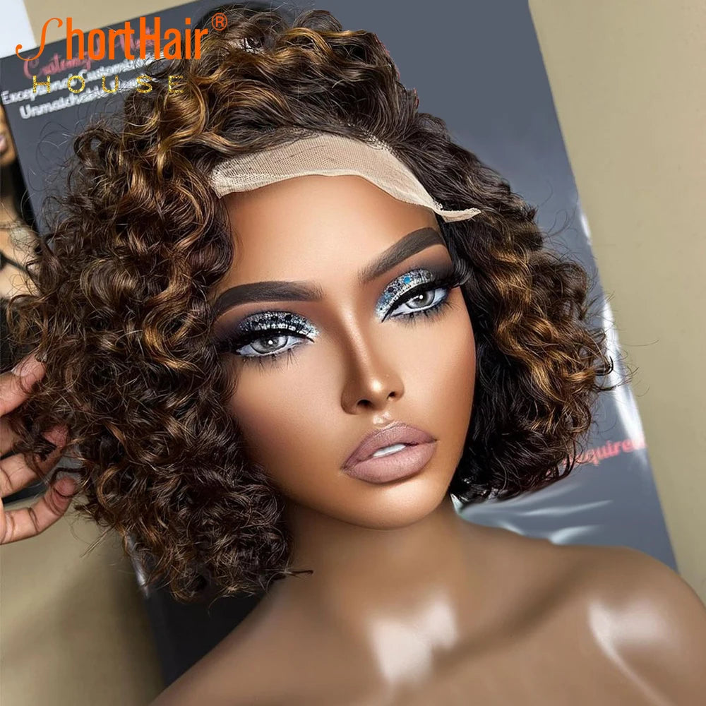 Ombre Ginger Lace Front Wigs Human Hair Transparent Lace Deep Curly Frontal Wig Short Bob Human Hair Wigs for Black Women Blonde