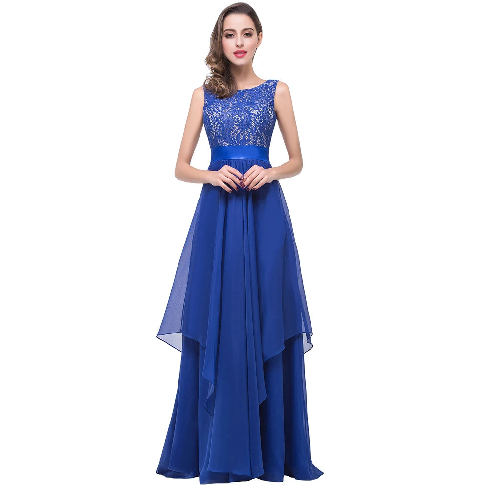 Chiffon Elegant Long Evening Dresses Floral Lace For Women 2024 Tulle With Sashes Layer Celebrity Formal Occasion Robe De Soiree