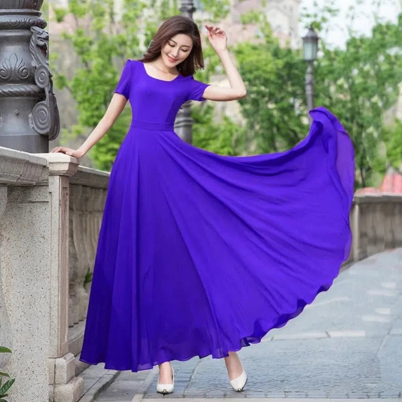 Summer Dress Women 2023 New Bohemian Beach Long Chiffon Dress Elegant Ladies Short Sleeve 5XL Sundress Women's Clothing Vestidos