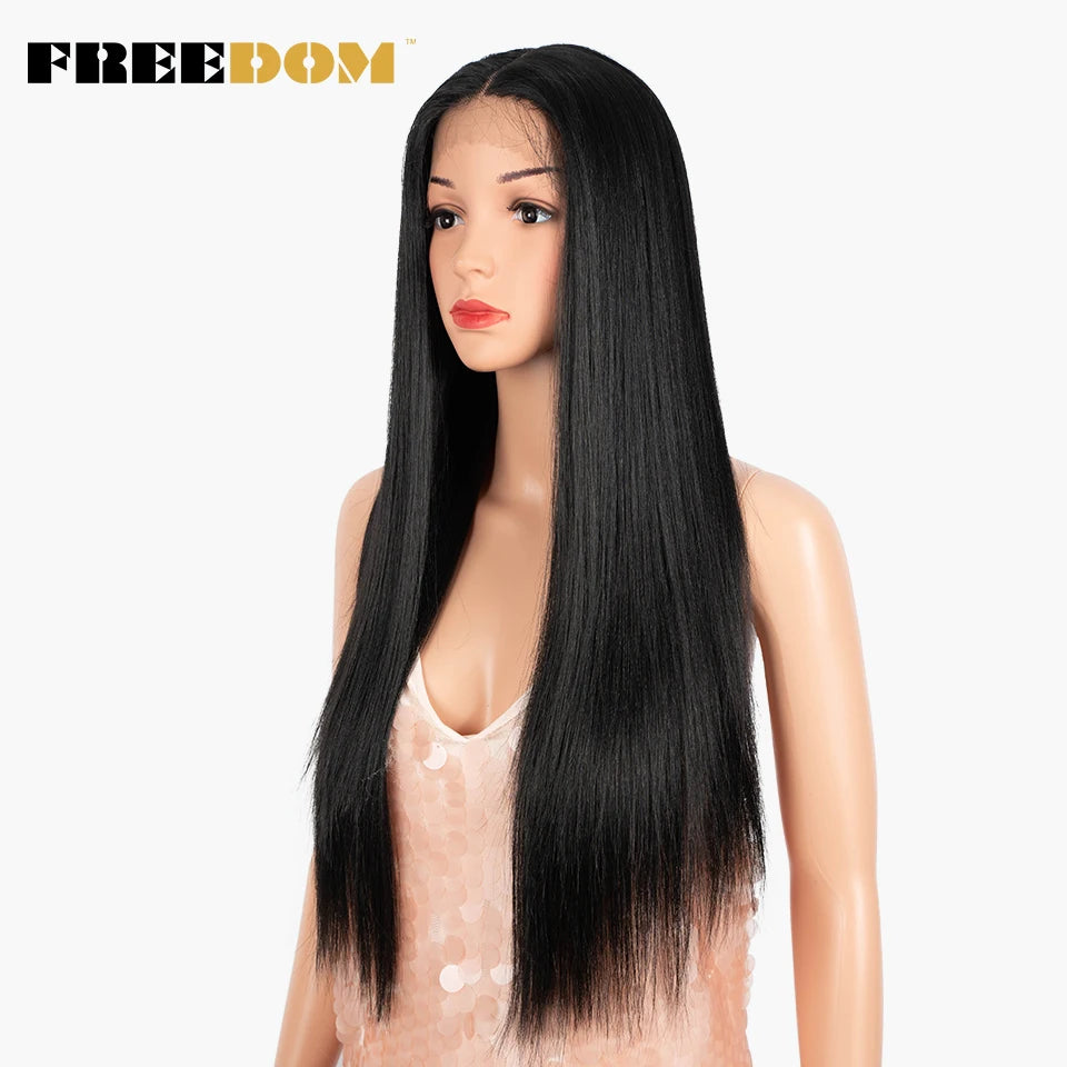 FREEDOM Synthetic Lace Front Wig 28 Inch Long Straight Hair Wigs Soft Red Blonde Lace Front Wigs For Black Women Cosplay Wigs