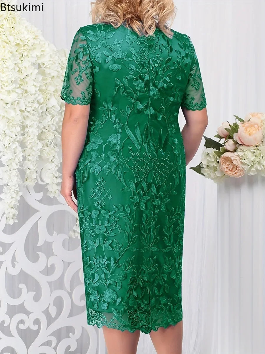 Wedding Spliced Embroidered Lace Slim Cocktail Dress