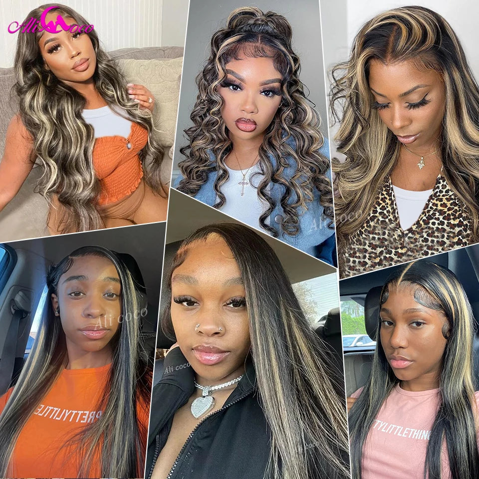 1B/27 Highlight 13X4 13x6 Lace Frontal Human Hair Wigs 180% Highlight Blonde  Bone Straight Lace Front Wig Glueless PrePlucked