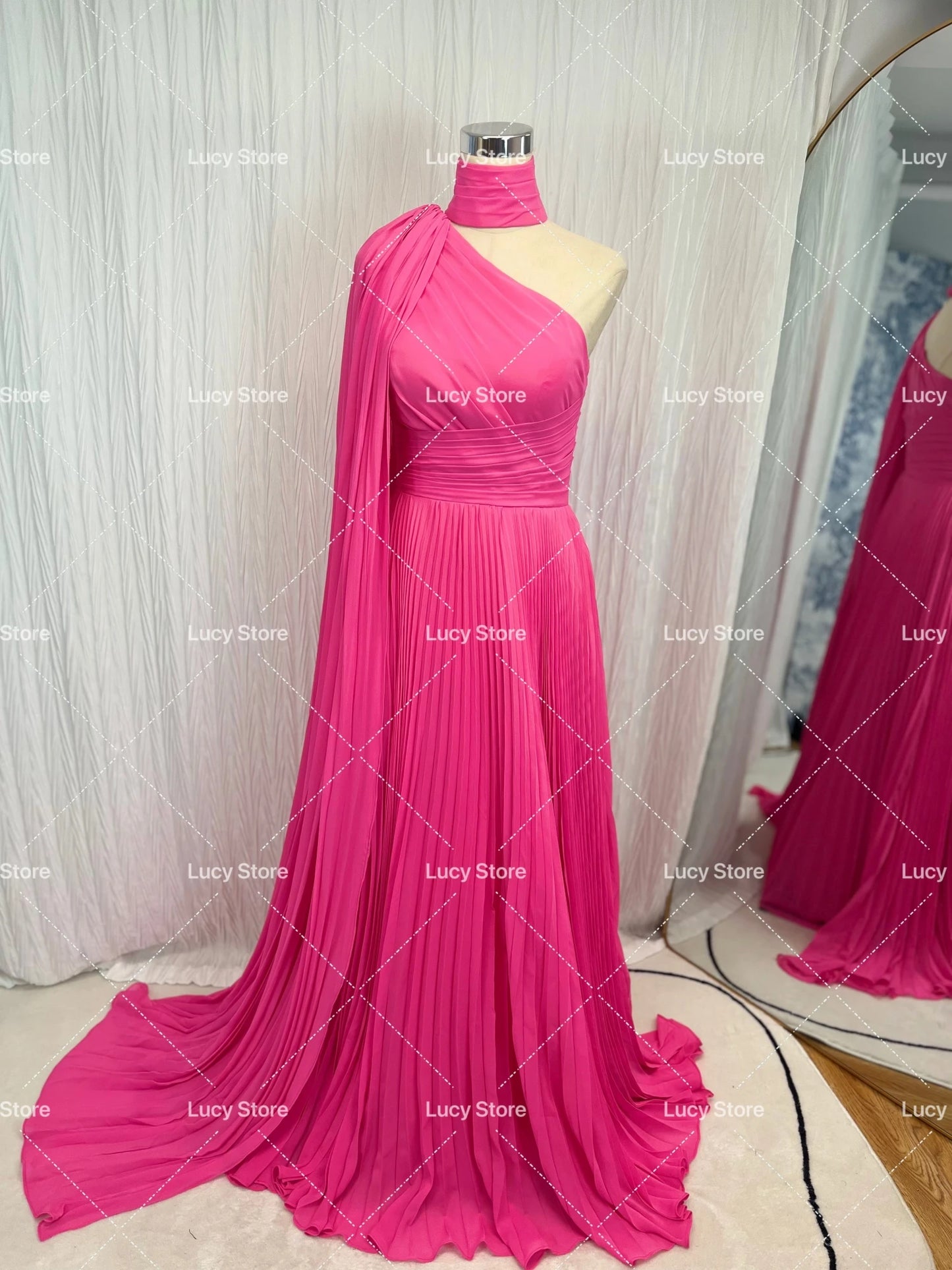 Lucy Rose Red Luxury Woman Party Dress Chiffon Wedding Ceremony One Shoulder Elegant Women 2024 Bride Dresses Shawl Formal Piece