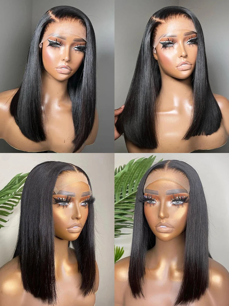 13x4 Lace Front Human Hair Wig Transparent Lace Frontal Wigs For Black Women Short Bob Wig Glueless Remy Straight Natural Wig