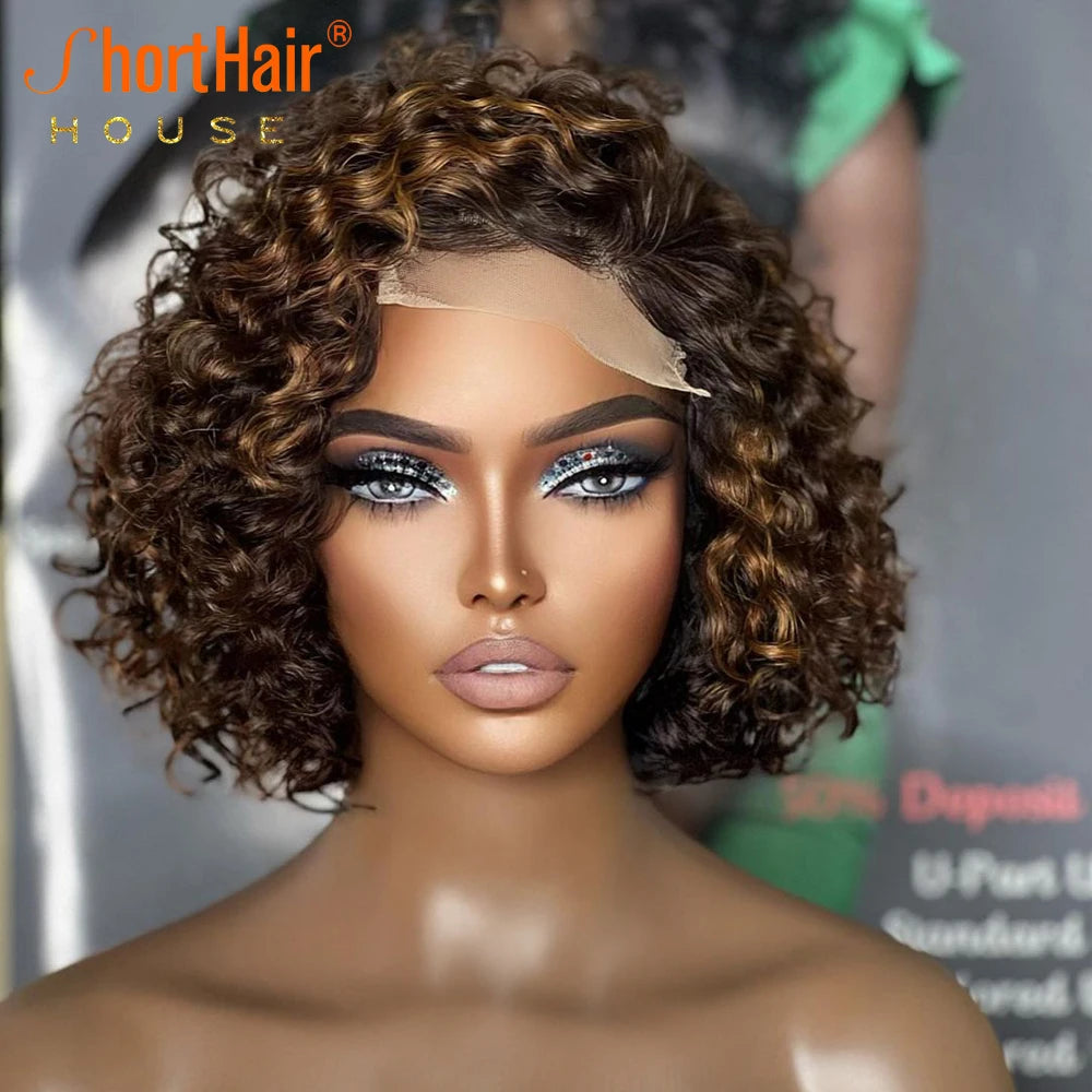 Ombre Ginger Lace Front Wigs Human Hair Transparent Lace Deep Curly Frontal Wig Short Bob Human Hair Wigs for Black Women Blonde