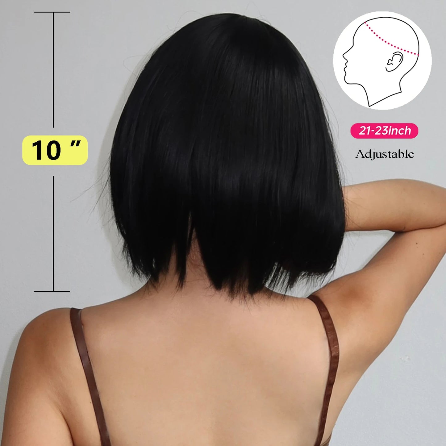 EASIHAIR Short Straight Bob Wigs for Women Black Synthetic Natural Hair Wig with Bangs Heat Resistant Cosplay Daily Use Hair