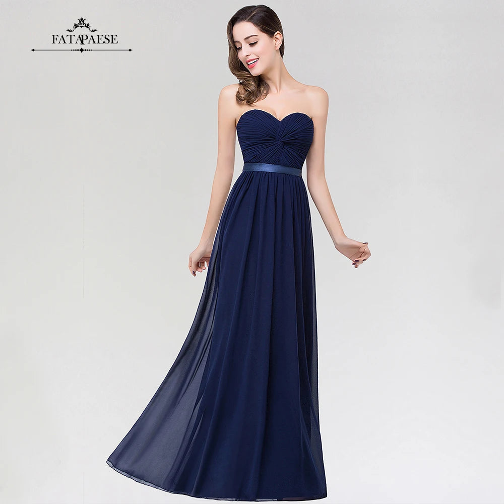 FATAPAESE Even Dress Elegant Chiffon Navy Blue Sweetheart Classic Long Maxi Women Evening Party Dress robe de soirée