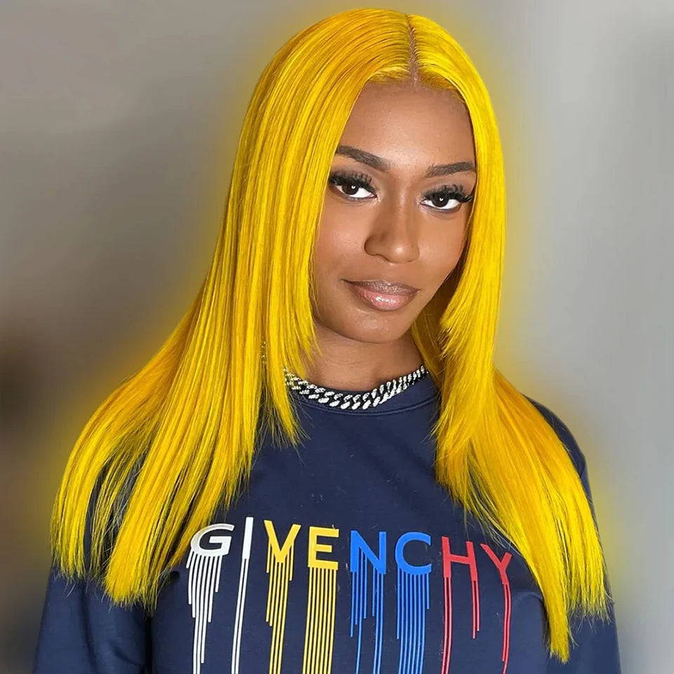 Yellow Color Layered Wig Straight Lace Front Human Hair Wigs for Women 16-24 Raw Glueless Wig Human Hair Pre Plucked Color 1B