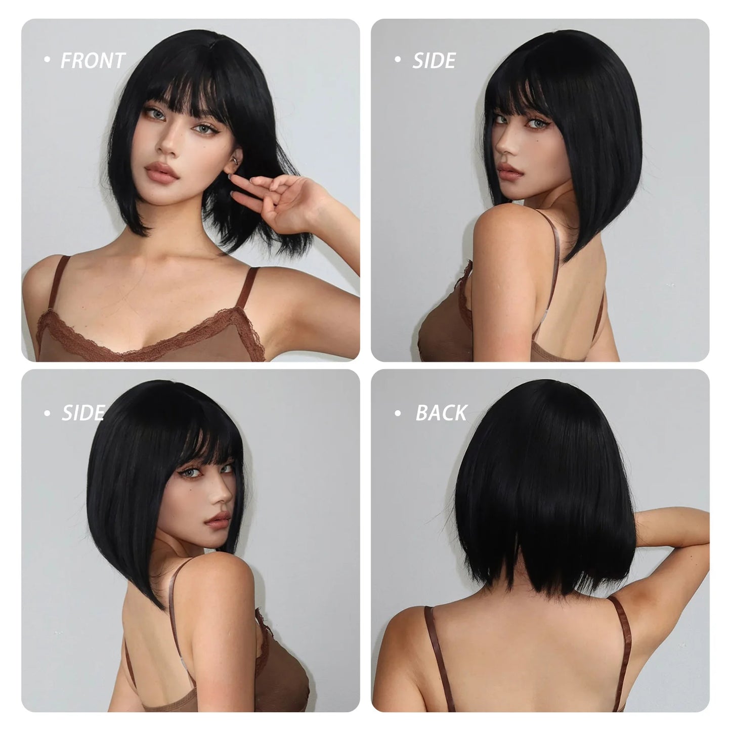 EASIHAIR Short Straight Bob Wigs for Women Black Synthetic Natural Hair Wig with Bangs Heat Resistant Cosplay Daily Use Hair