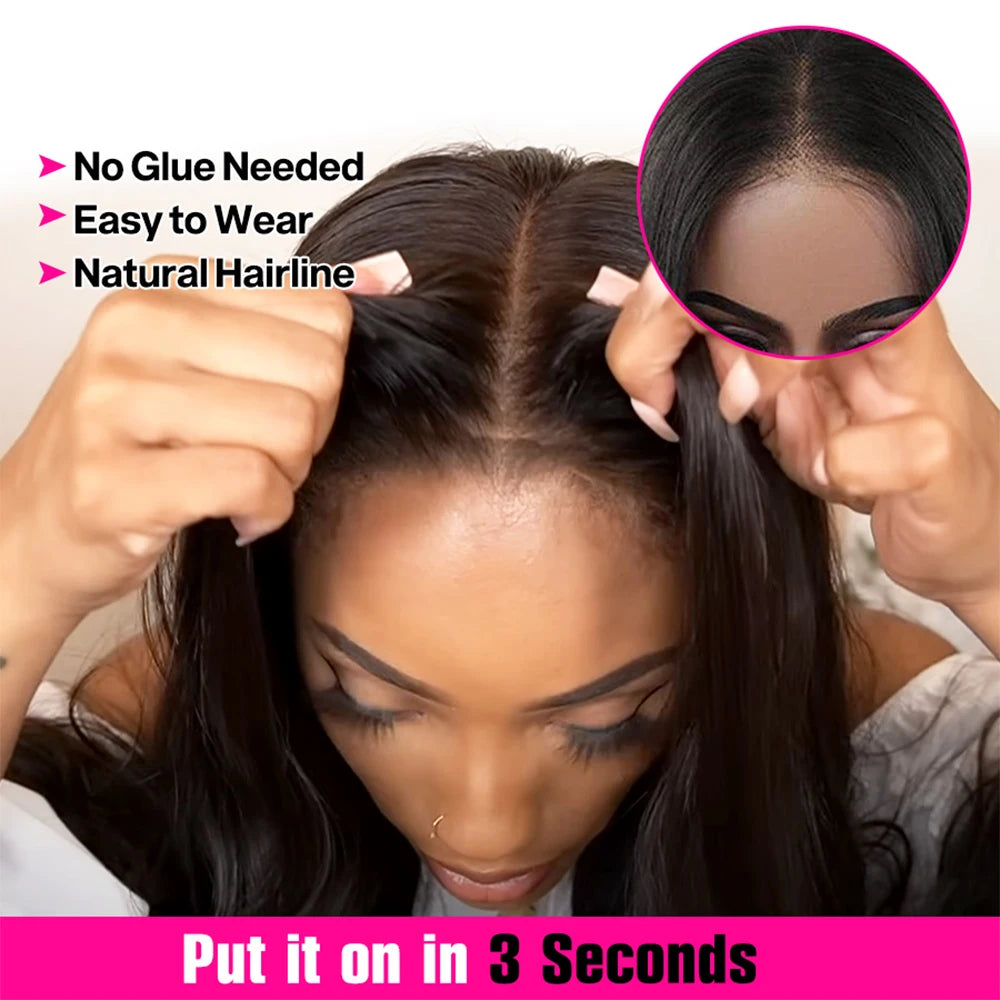 Glueless Wig Malaysian Straight 5x5 HD Lace Closure Glueless Wig Human Hair Ready To Wear Pre Cut Pre plucked