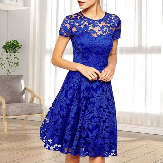 Elegant Plus Size Summer Mini Dress Round Neck Women Summer Dress A-line Plus Size Prom Dress Women Clothes