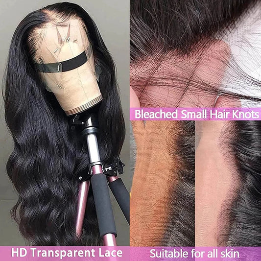 36 Inch Transparent Lace Body Wave Wig 100% Human Hair Wigs Pre Plucked Bleached Knots Bling Remy Hair Wigs 360 Lace Frontal Wig