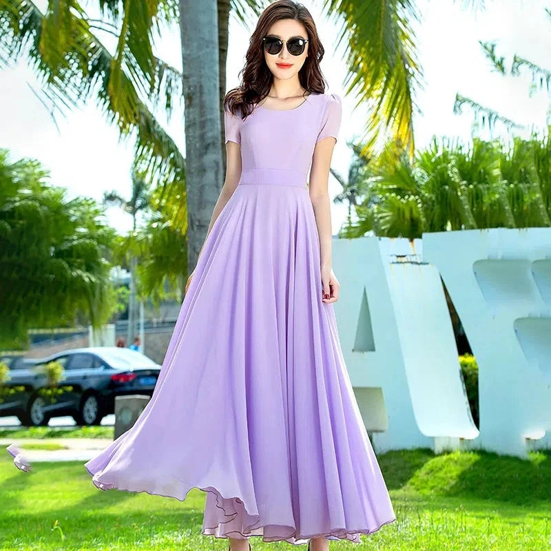 Summer Dress Women 2023 New Bohemian Beach Long Chiffon Dress Elegant Ladies Short Sleeve 5XL Sundress Women's Clothing Vestidos