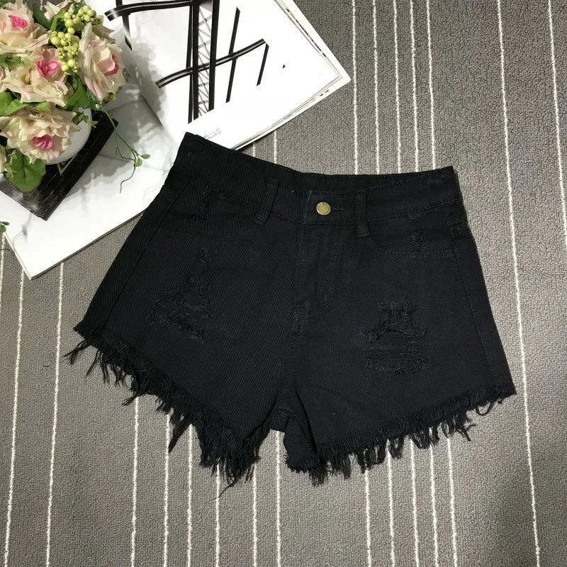 New High Waist Tassel Broken Denim Shorts Female Summer Korean Version Raw Edge Wide Leg Loose Plus Size Jean Shorts Women