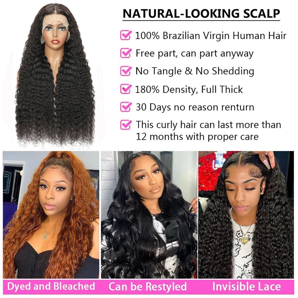 Deep Wave Transparent Lace Frontal Human Hair Wigs