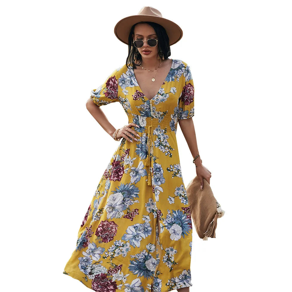 High Quality Designer Women's Clothing New Product 2024 Summer Sexy Printed Dress A Slim Waist Vestidos Elegantes Maxi Dress Y2k