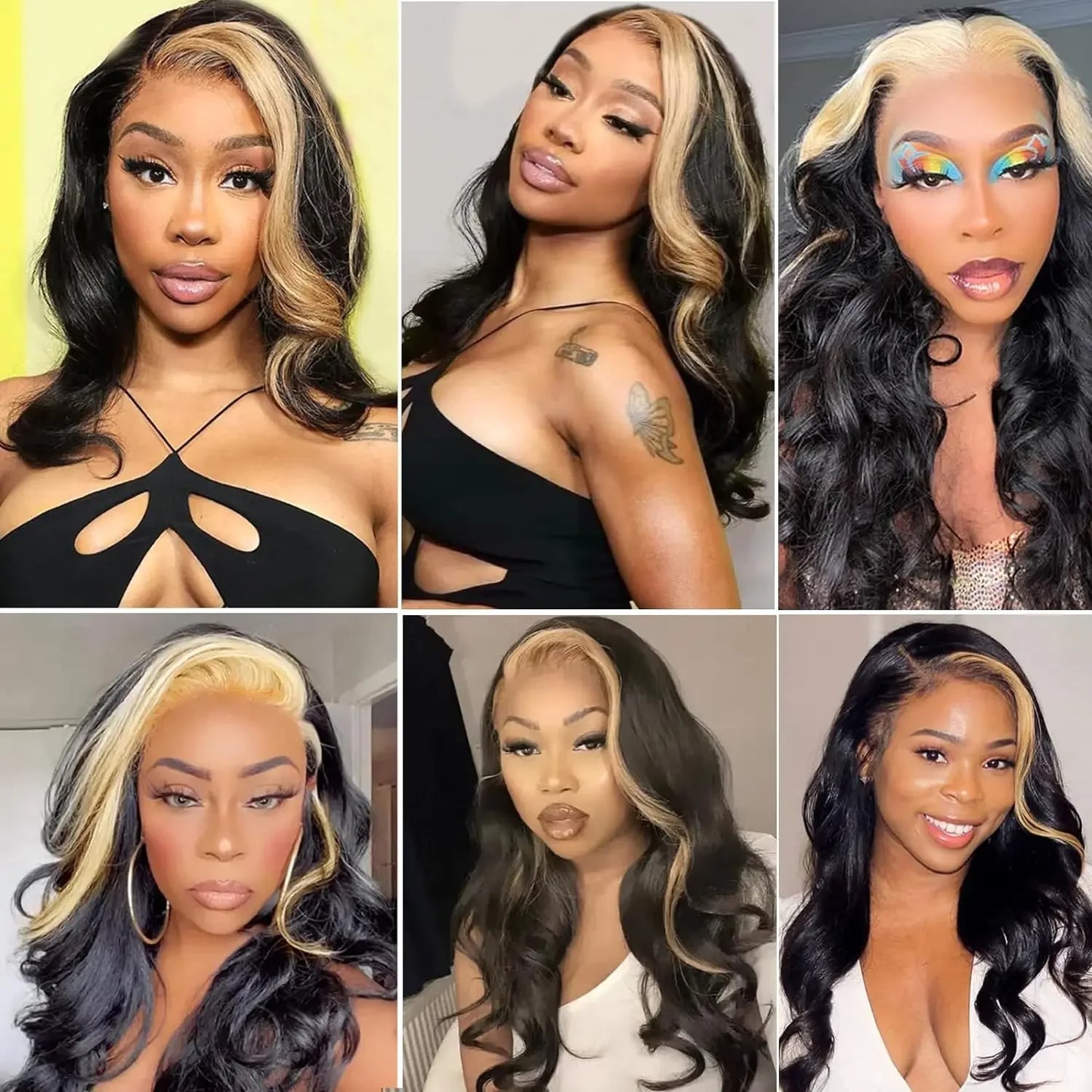 Skunk Stripe Highlight Blonde Body Wave 13X4 Lace Front Wig 180 Density Synthetic Ombre Blonde /Green Lace Wigs For Black Women