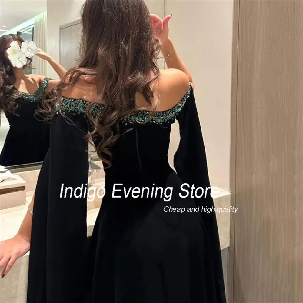 Indigo Prom Dress A-Line Off The Shoulder Sweetheart Satin Beading Floor-Length 2024 Elegant Evening Gowns For Women فساتين الس