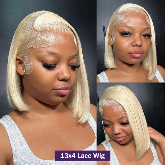 250 Density 613 Honey Blonde Bone Straight Bob Wig Lace Front Human Hair Wigs Color 13x6 Straight HD Lace Frontal Wig for Women