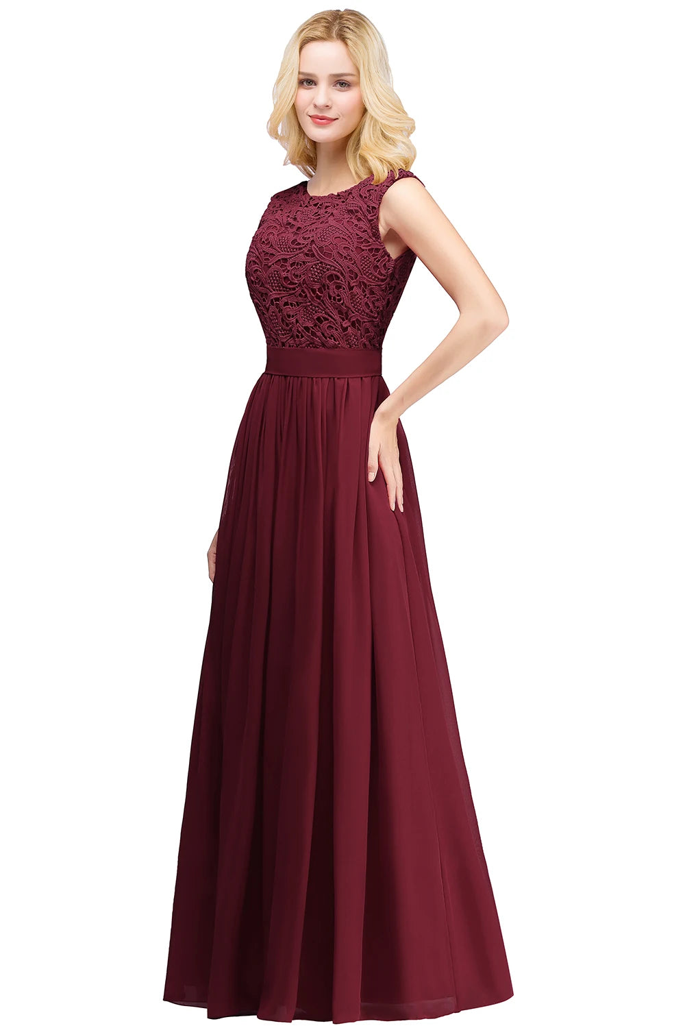 Lace Chiffon Evening Dresses Women 2023 Long  A-line O Neck Sleeveless Elegant Formal Prom Party Gowns Robe De Soiree De Mariage